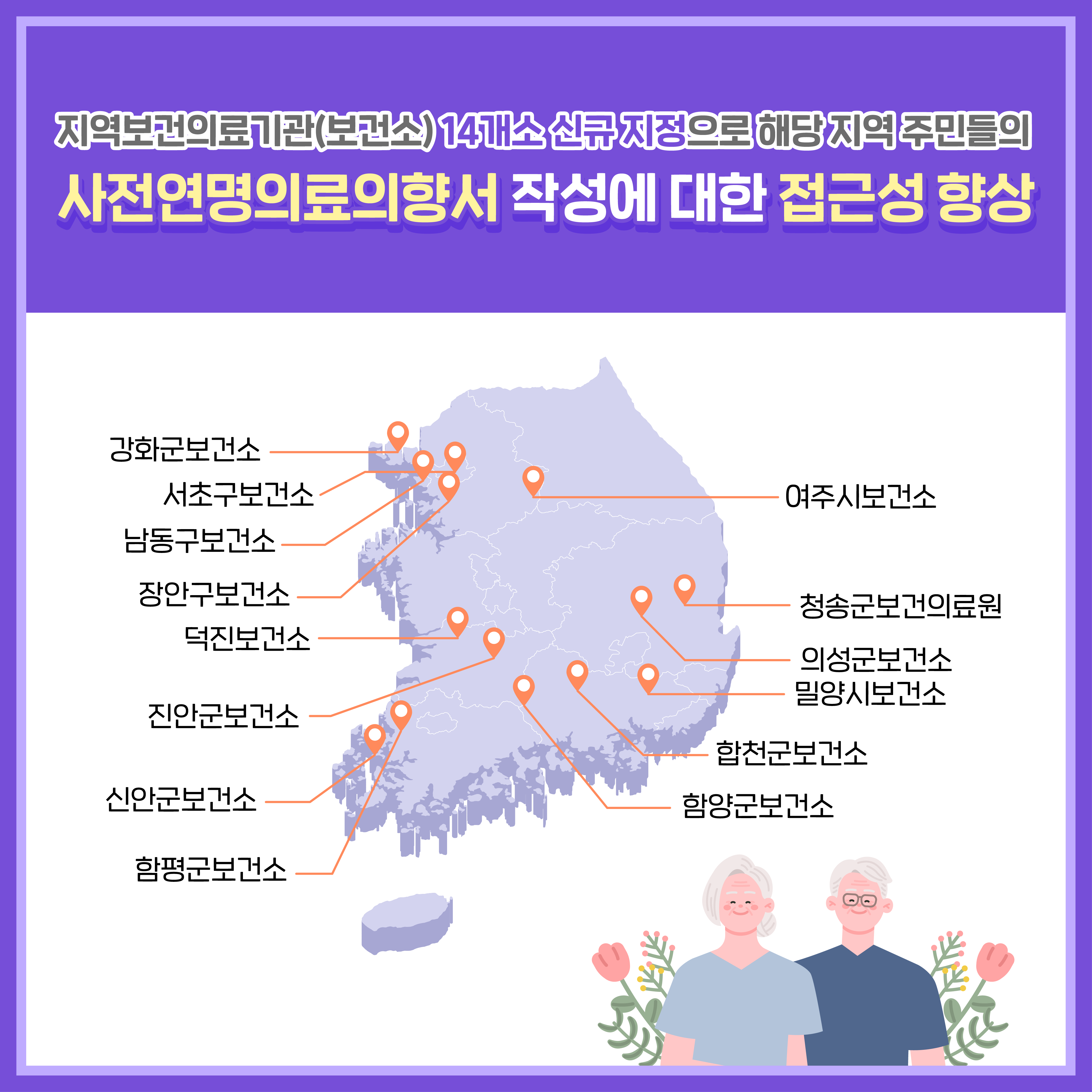 지역보건의료기관(보건소) 14개소 신규 지정으로 해당 지역 주민들의 사전연명의료의향서 작성에 대한 접근성 향상